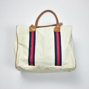 Nautical Bag Cream Canvas with Navy Red Grosgrain